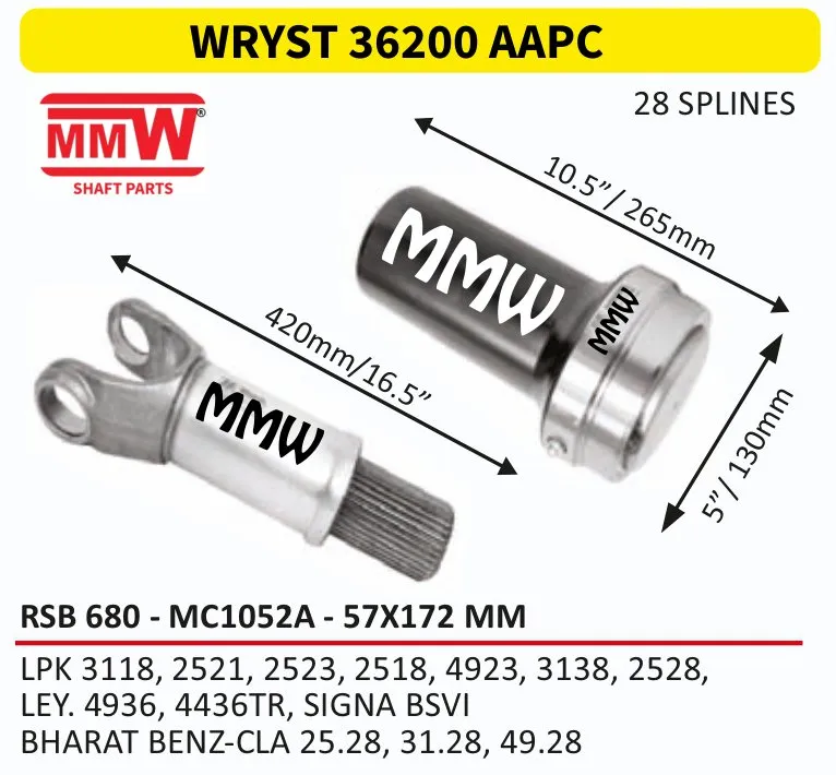 WRYST 36200 AAPC Long Fork & Sleeve Bottle Set 57X172 MM length 10.5"/265mm for LPK 3118, 2521, 2523, 2518, 4923, 3138, 2528, LEY. MMW Auto Industries