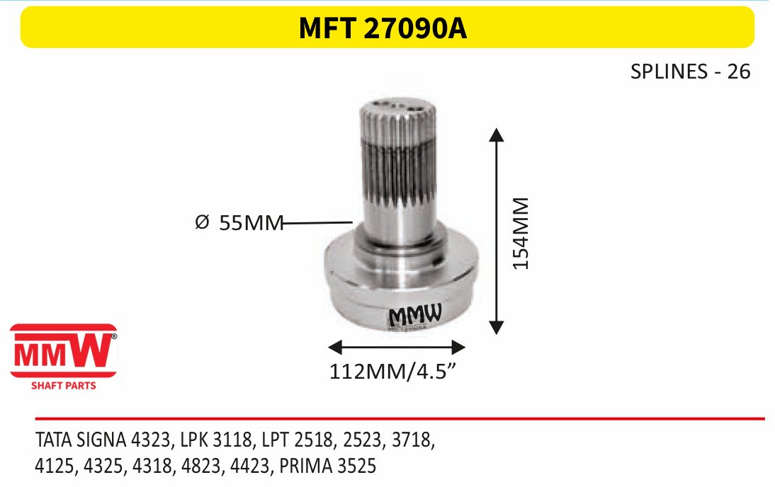 MFT 27090A Front Teeth & Centre Coupling Flange length 154 MM 26 splines for TATA SIGNA 4323, LPK 3118, LPT 2518, 2523, 3718, MMW Auto Industries