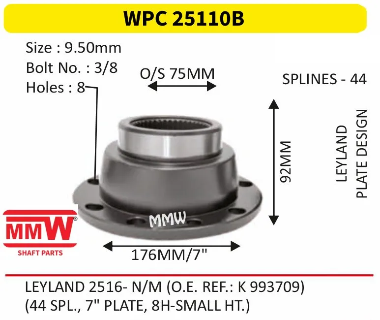WPC 25110B Pinion / Diff Coupling Flange length 92 MM 44 splines for LEYLAND, LEYLAND 2516- N/M (O.E. REF.: K 993709) MMW Auto Industries