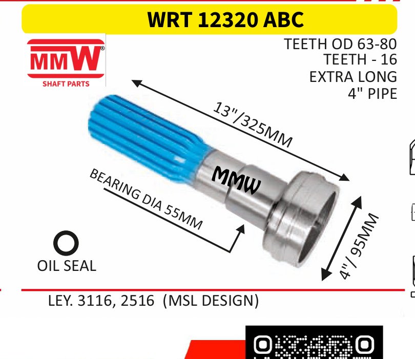 WRT 12320 ABC Full Sleeve Yoke & Rear Teeth length 13"/325 MM 4" pipe for LEY.3116, 2516 (MSL DESIGN) MMW Auto Industries