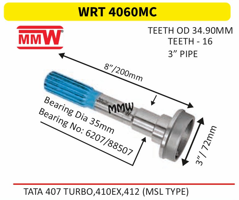 WRT 4060MC Full Sleeve Yoke & Rear Teeth length 8"/200mm 3" pipe for TATA 407 TURBO, 410EX, 412 (MSL TYPE) MMW Auto Industries