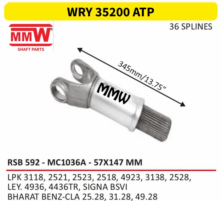 WRY 35200 ATP Full Sleeve Yoke & Rear Teeth 57X147 MM length 345MM/13.75" for LPK 3118, 2521, 2523, 2518, 4923, 3138, 2528, , LE MMW Auto Industries