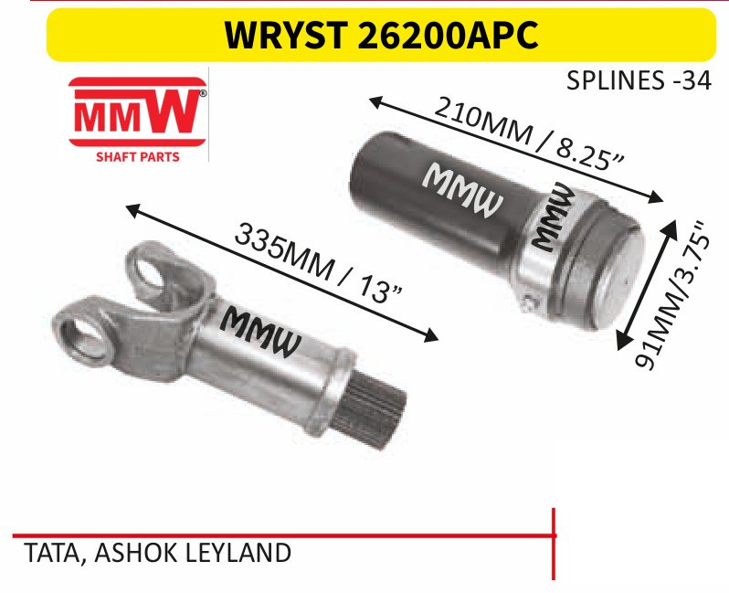 WRYST 26200APC Full Sleeve Yoke & Rear Teeth length 335MM/13" 34 splines for TATA, ASHOK LEYLAND MMW Auto Industries