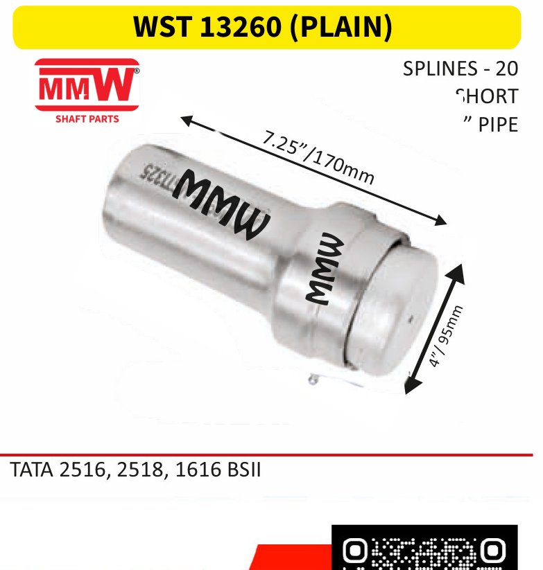 WST 13260 (PLAIN) Full Sleeve Yoke & Rear Teeth length 7.25"/170MM 20 splines for TATA 2516, 2518, 1616 BSII MMW Auto Industries
