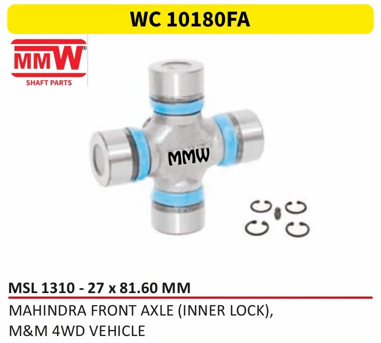 WC 10180FA UJ Cross 27X81.60 MM for MAHINDRA FRONT AXLE (INNER LOCK), M & M 4 WDVEHICL MMW Auto Industries