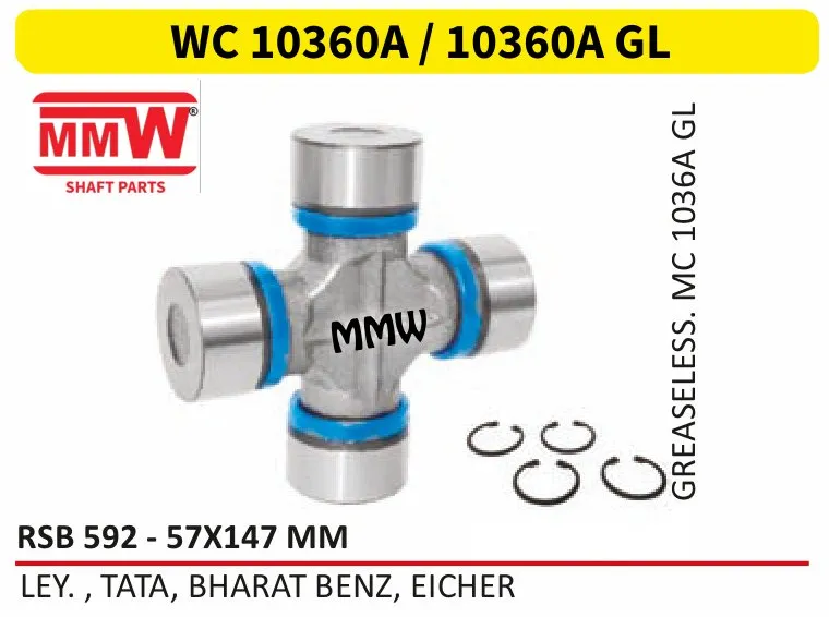 WC 10360A / 10360A GL UJ Cross 57X147 MM for LEY., TATA, BHARAT BENZ, EICHER MMW Auto Industries