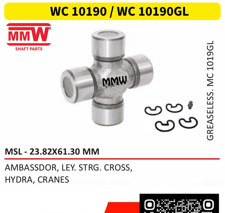 WC 10190 / WC 10190GL UJ Cross 23.82X61.30 MM for AMBASSDOR, LEY.STRG.CROSS,, HYDRA, CRANES MMW Auto Industries