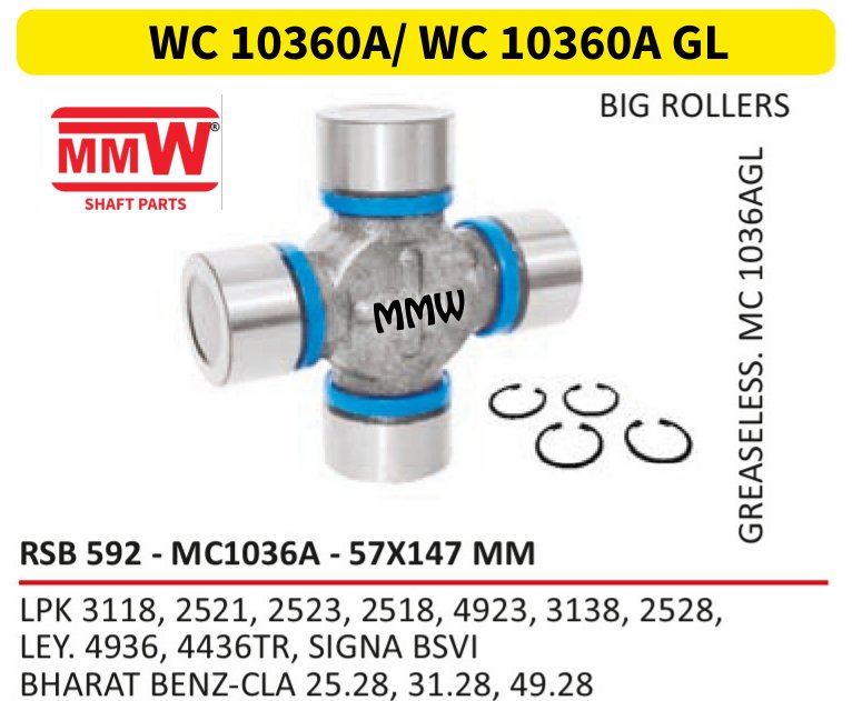 WC 10360A/ WC 10360A GL UJ Cross 57X147 MM for LPK 3118, 2521, 2523, 2518, 4923, 3138, 2528,, LEY MMW Auto Industries