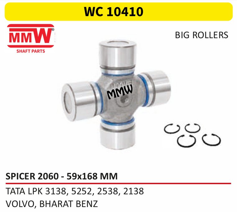 WC 10410 UJ Cross 59X168 MM for TATALPK 3138, 5252, 2538, 2138, VOLVO, BHARAT BENZ MMW Auto Industries