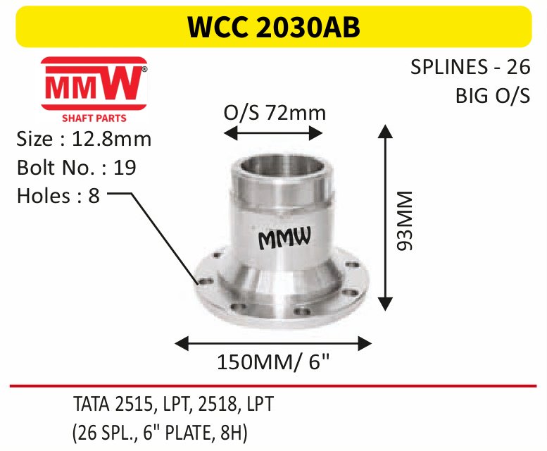 WCC 2030AB Front Teeth & Centre Coupling Flange length 93 MM 26 splines for TATA 2515, LPT, 2518, LPT MMW Auto Industries