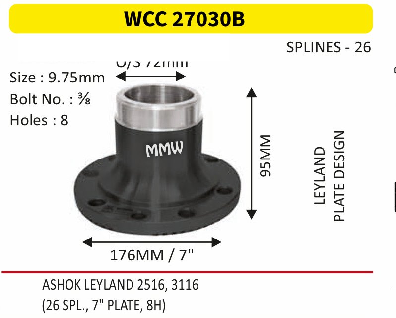 WCC 27030B Front Teeth & Centre Coupling Flange length 95 MM 26 splines for LEYLAND, ASHOK LEYLAND 2516, 3116 MMW Auto Industries