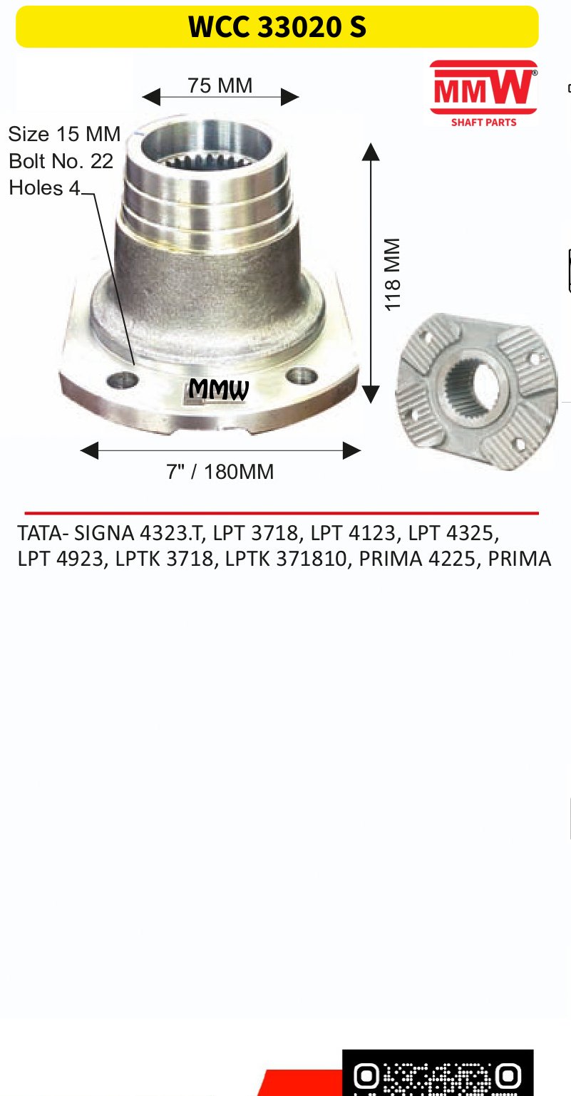 WCC 33020 S Front Teeth & Centre Coupling Flange length 75 MM for TATA-SIGNA 4323.T, LPT 3718, LPT 4123, LPT 4325, MMW Auto Industries