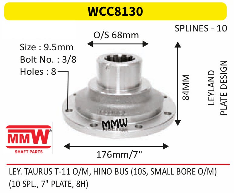 WCC8130 Front Teeth & Centre Coupling Flange length 84 MM 10 splines for LEYLAND MMW Auto Industries