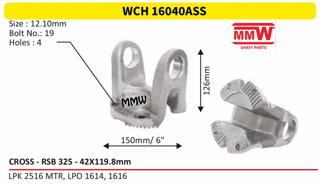 WCH 16040ASS Cross Holder (Flange Yoke) RSB 325 cross 42X119.8 MM length 126mm for LPK 2516 MTR, LPO 1614, 1616 MMW Auto Industries