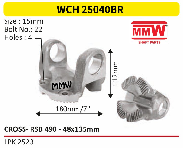 WCH 25040BR Cross Holder (Flange Yoke) 48X135 MM length 112mm for LPK 2523 MMW Auto Industries