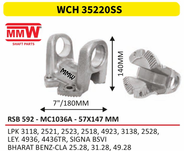 WCH 35220SS Cross Holder (Flange Yoke) 57X147 MM length 140 MM for LPK 3118, 2521, 2523, 2518, 4923, 3138, 2528, , LE MMW Auto Industries
