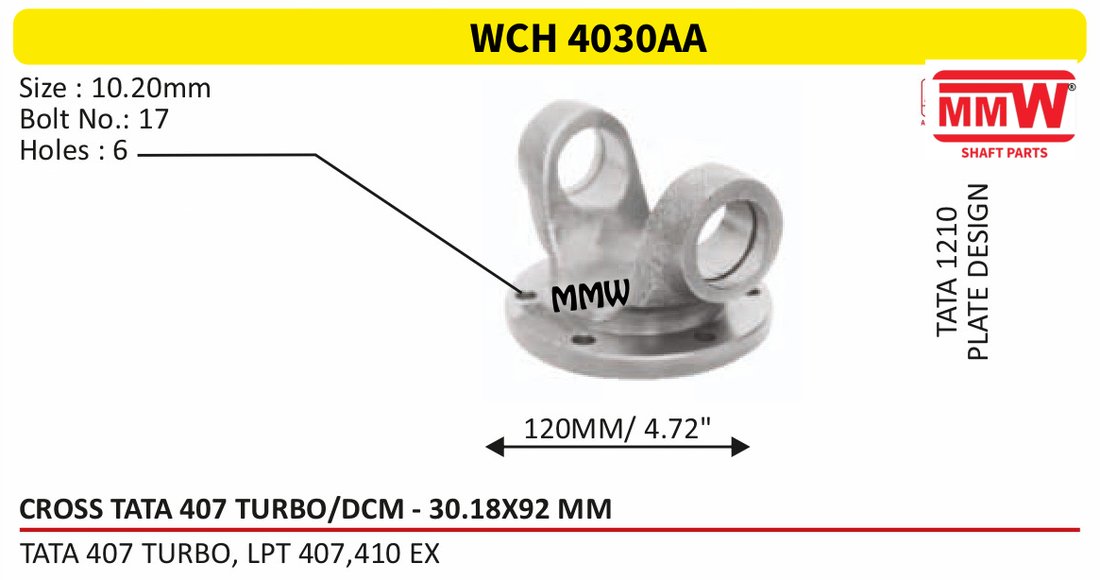 WCH 4030AA Cross Holder (Flange Yoke) 30.18X92 MM for TATA 407 TURBO, LPT 407, 410 EX MMW Auto Industries