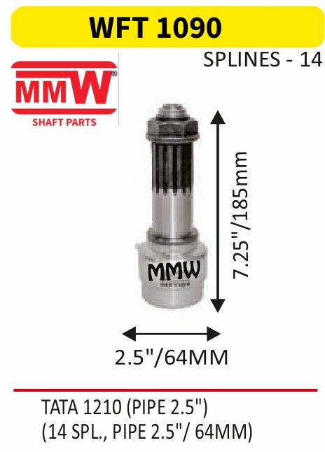 WFT 1090 Front Teeth & Centre Coupling Flange length 7.25"/185mm 14 splines 2.5" pipe for TATA 1210 (PIPE 2.5") MMW Auto Industries