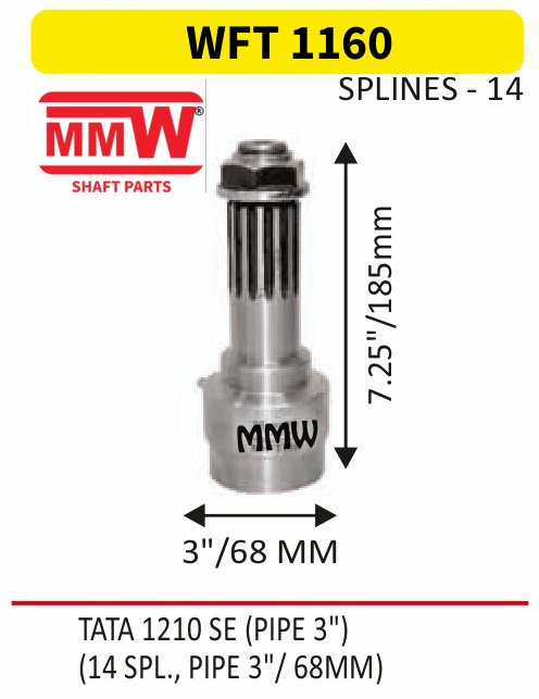 WFT 1160 Front Teeth & Centre Coupling Flange length 7.25"/185mm 14 splines 3" pipe for TATA 1210 SE (PIPE 3") MMW Auto Industries