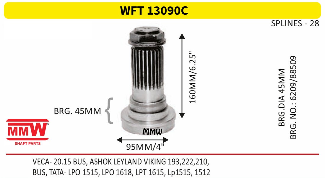 WFT 13090C Front Teeth & Centre Coupling Flange 28 splines for VECA-20.15 BUS, ASHOK LEYLAND VIKING 193, 222, 210 MMW Auto Industries