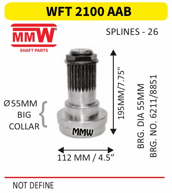WFT 2100 AAB Front Teeth & Centre Coupling Flange length 055 MM 26 splines for NOTDEFINE MMW Auto Industries