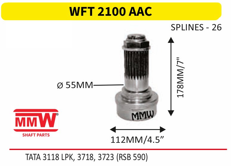 WFT 2100 AAC Front Teeth & Centre Coupling Flange 26 splines for TATA 3118 LPK, 3718, 3723 (RSB 590) MMW Auto Industries