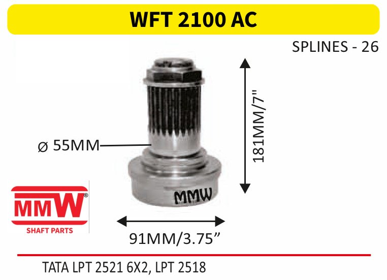 WFT 2100 AC Front Teeth & Centre Coupling Flange 26 splines for TATA LPT 2521 6X2, LPT 2518 MMW Auto Industries