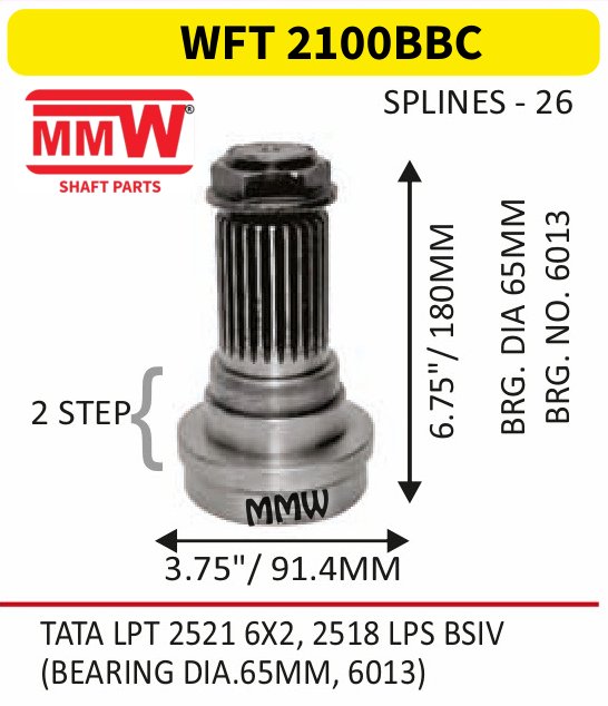 WFT 2100BBC Front Teeth & Centre Coupling Flange length 6.75"/180 MM 26 splines for TATA LPT 2521 6X2, 2518 LPS BSIV MMW Auto Industries