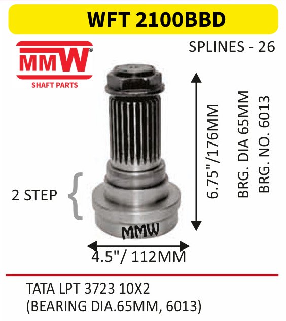 WFT 2100BBD Front Teeth & Centre Coupling Flange length 6.75"/176 MM 26 splines for TATA LPT 3723 10X2 MMW Auto Industries