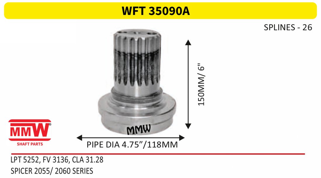 WFT 35090A Front Teeth & Centre Coupling Flange 26 splines for LPT 5252, FV3136, CLA 31.28 MMW Auto Industries