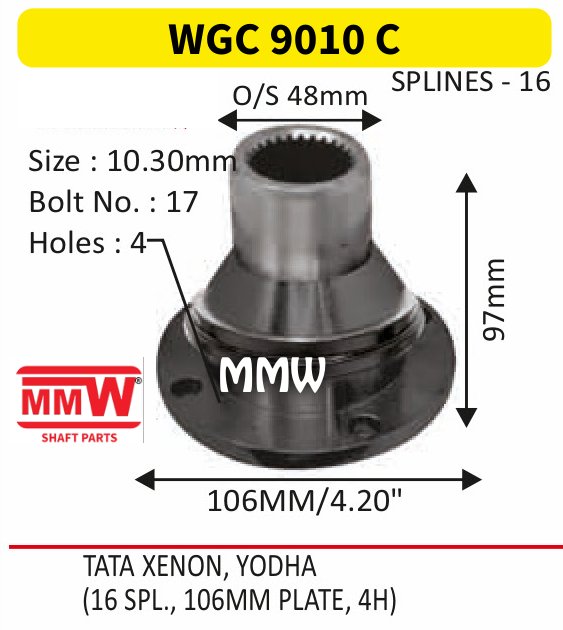 WGC 9010 C Gear Box Coupling Flange length 97mm 16 splines for TATA XENON, YODHA MMW Auto Industries