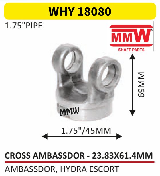 WHY 18080 Stub Ball / Half Yoke End 23.83X61.4 MM length 69 MM 1.75" pipe for AMBASSDOR, HYDRAESCORT MMW Auto Industries