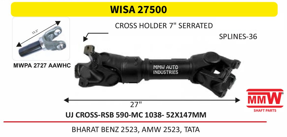 WISA 27500 Interaxle Shaft Assembly 36 splines for BHARATBENZ2523,AMW2523,TATA MMW Auto Industries