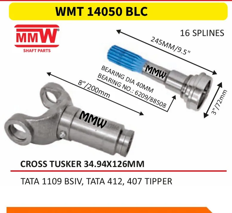 WMT 14050 BLC New Launches Tusker cross 34.94X126 MM length 8"/200mm for TATA 1109 BSIV, TATA 412, 407 TIPPER MMW Auto Industries