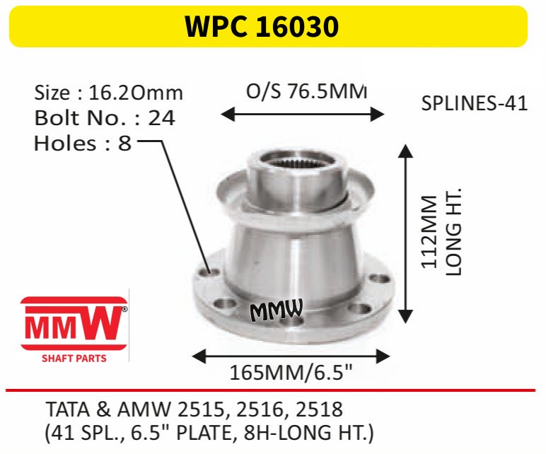 WPC 16030 Pinion / Diff / Input / Thru Shaft Coupling Flange length 112 MM 41 splines for TATA & AMW 2515, 2516, 2518 MMW Auto Industries