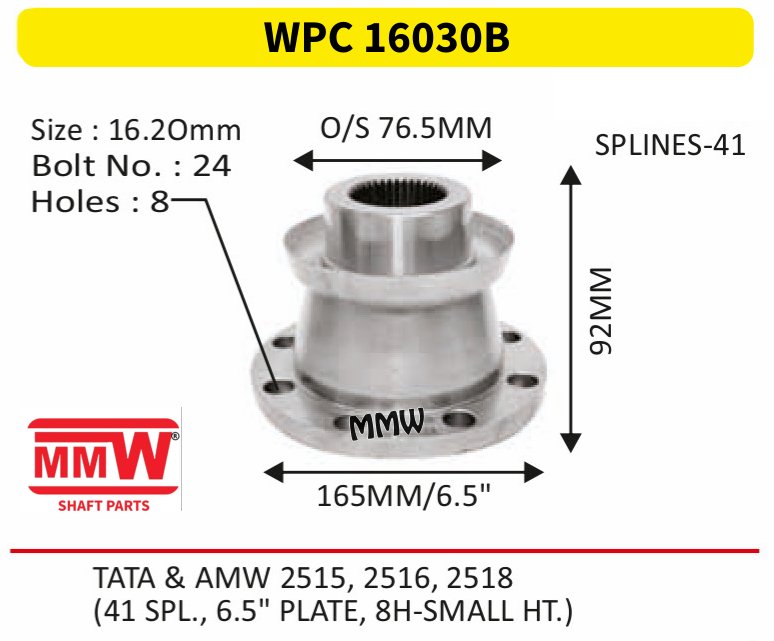 WPC 16030B Pinion / Diff / Input / Thru Shaft Coupling Flange length 92 MM 41 splines for TATA & AMW 2515, 2516, 2518 MMW Auto Industries