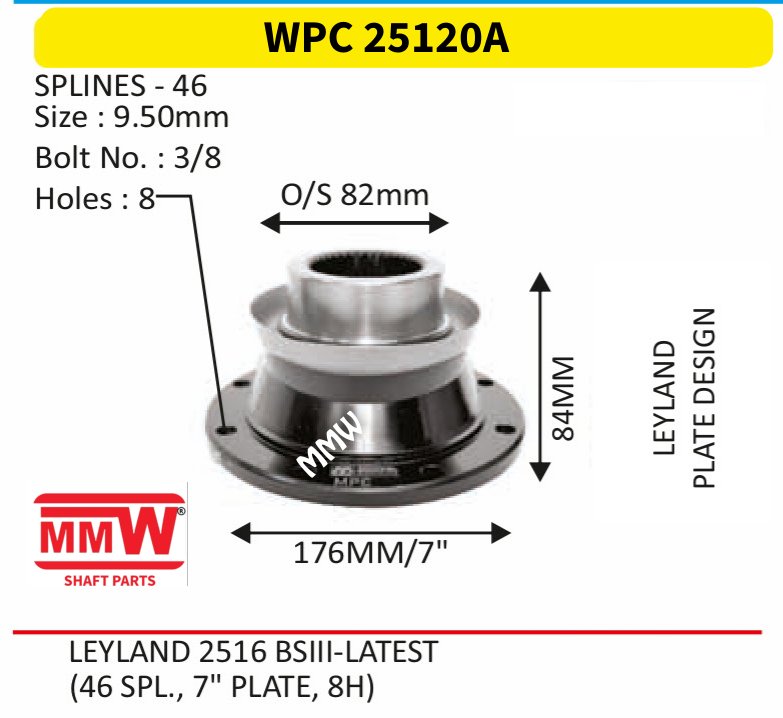 WPC 25120A Pinion / Diff / Input / Thru Shaft Coupling Flange length 84 MM 46 splines for LEYLAND, LEYLAND 2516 BSIII-LATEST MMW Auto Industries