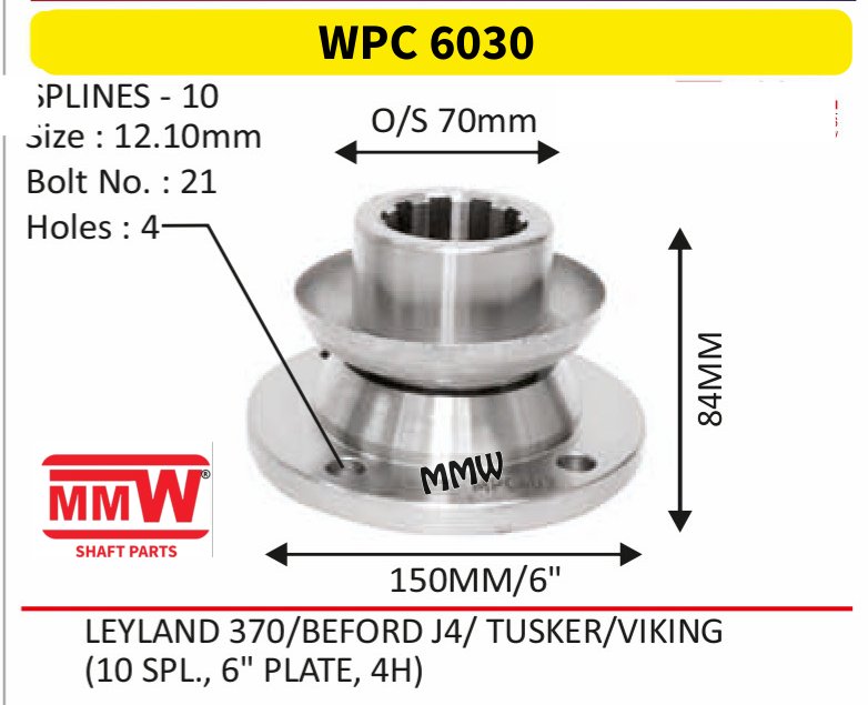 WPC 6030 Pinion / Diff / Input / Thru Shaft Coupling Flange 10 splines for LEYLAND 370/BEFORDJ 4/TUSKER/VIKING MMW Auto Industries