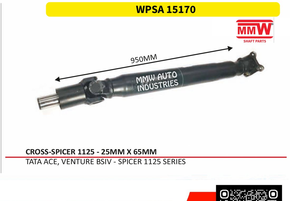 WPSA 15170 Propeller Shaft (LCV) 25X65 MM length 950 MM for TATA ACE, VENTUREBSIV - SPICER 1125 SERIES MMW Auto Industries