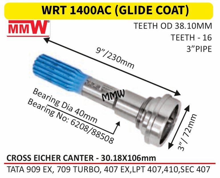 WRT 1400AC (GLIDE COAT) Full Sleeve Yoke & Rear Teeth 30.18X106 MM length 9"/230mm 3" pipe for CROSSEICHERCANTER-30.18X106mm MMW Auto Industries