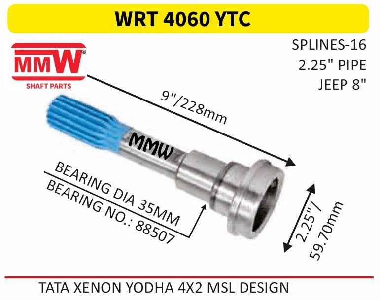 WRT 4060 YTC Full Sleeve Yoke & Rear Teeth length 9"/228mm 16 splines 2.25" pipe for TATAXENONYODHA 4X2MSLDESIGN MMW Auto Industries