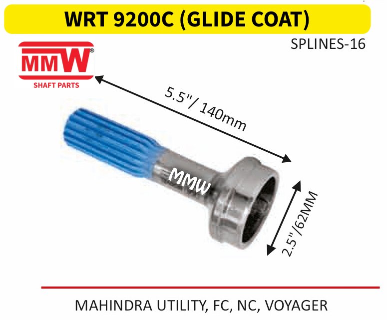 WRT 9200C (GLIDE COAT) Full Sleeve Yoke & Rear Teeth length 5.5"/140mm 16 splines for MAHINDRAUTILITY,FC,NC,VOYAGER MMW Auto Industries