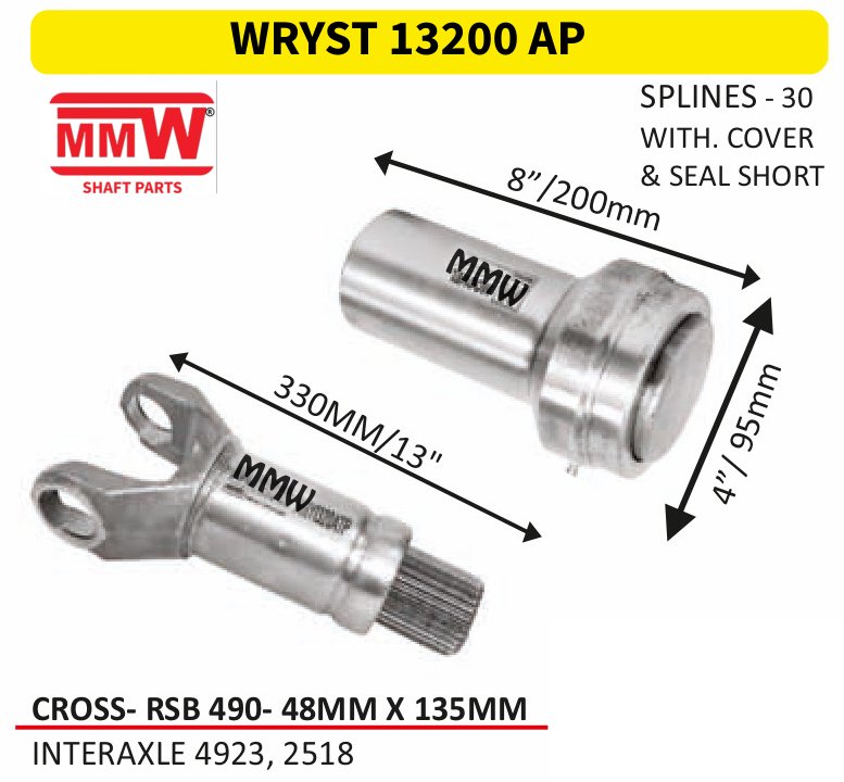 WRYST 13200 AP Full Sleeve Yoke & Rear Teeth 48X135 MM length 330MM/13" 30 splines for INTERAXLE4923,2518 MMW Auto Industries