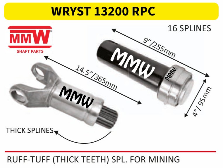 WRYST 13200 RPC Full Sleeve Yoke & Rear Teeth length 9"/255mm for RUFF-TUFF(THICKTEETH)SPL.FORMINING MMW Auto Industries