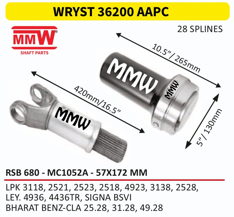 WRYST 36200 AAPC Full Sleeve Yoke & Rear Teeth 57X172 MM length 10.5"/265mm for LPK 3118, 2521, 2523, 2518, 4923, 3138, 2528,, LEY MMW Auto Industries