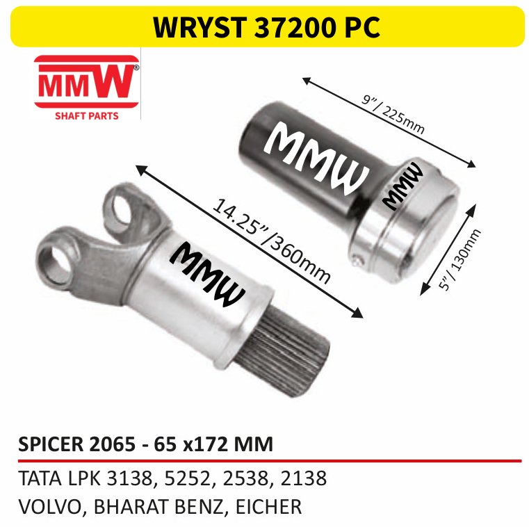 WRYST 37200 PC Full Sleeve Yoke & Rear Teeth 65X172 MM length 9"/225mm for TATALPK 3138, 5252, 2538, 2138, VOLVO, BHARAT BENZ MMW Auto Industries